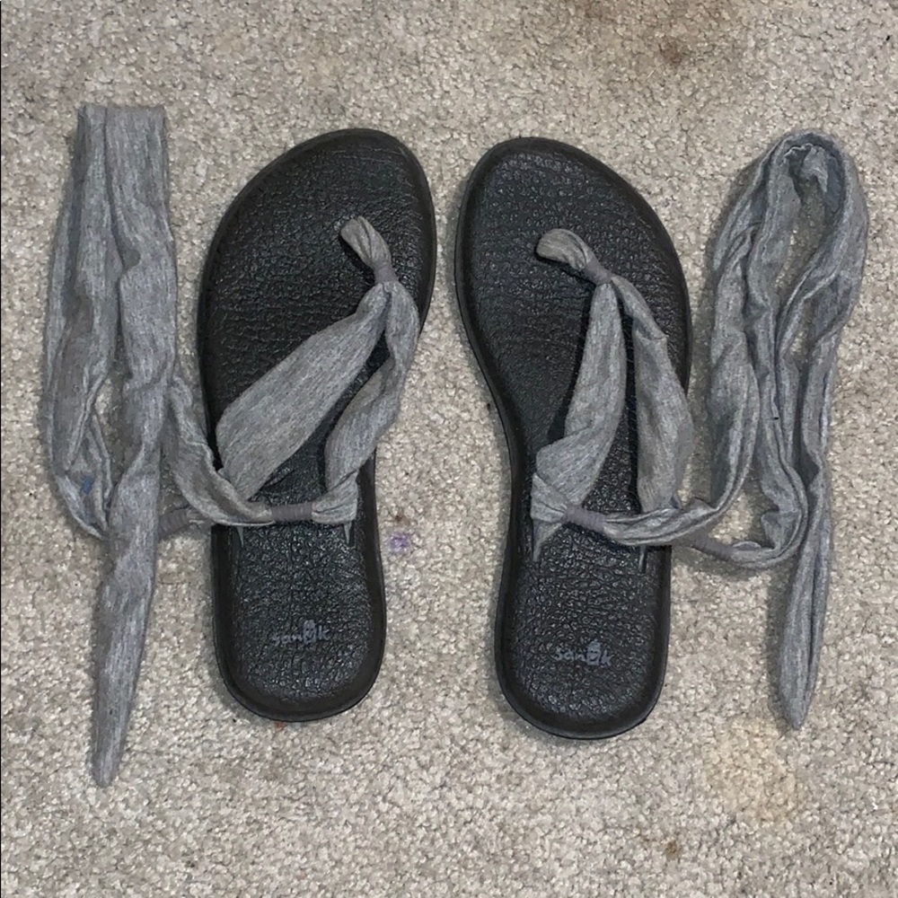 Grey long strappy sandals